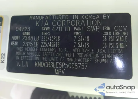 2023 Kia Niro Ex Touring z USA, uszkodzony, nr VIN KNDCR3LE5P5098757